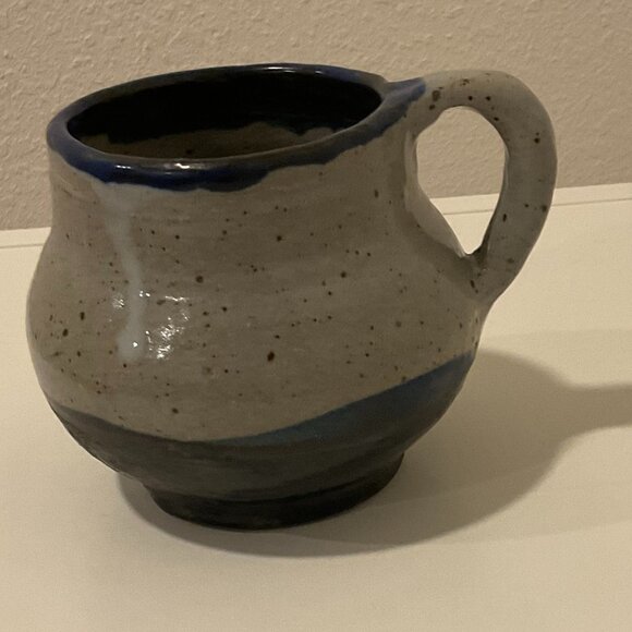 HANDMADE Speckled Whit and Blue Ceramic Mug, White and Blue, 3.5" H, Handcrafted - Picture 2 of 8
